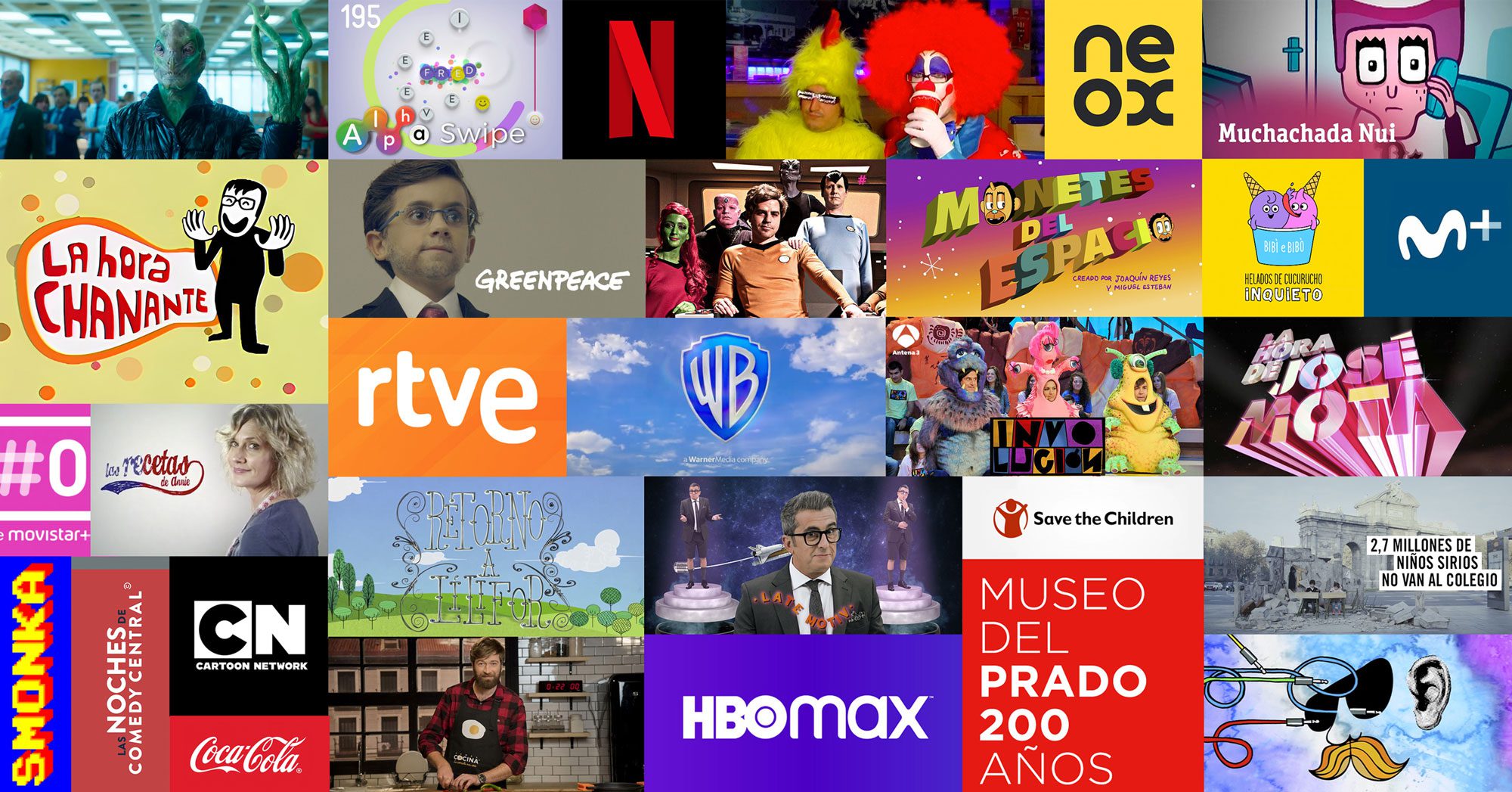 Panel con logotipos, imágenes y empresas colaboradoras con los trabajos de Enrique Borrajeros